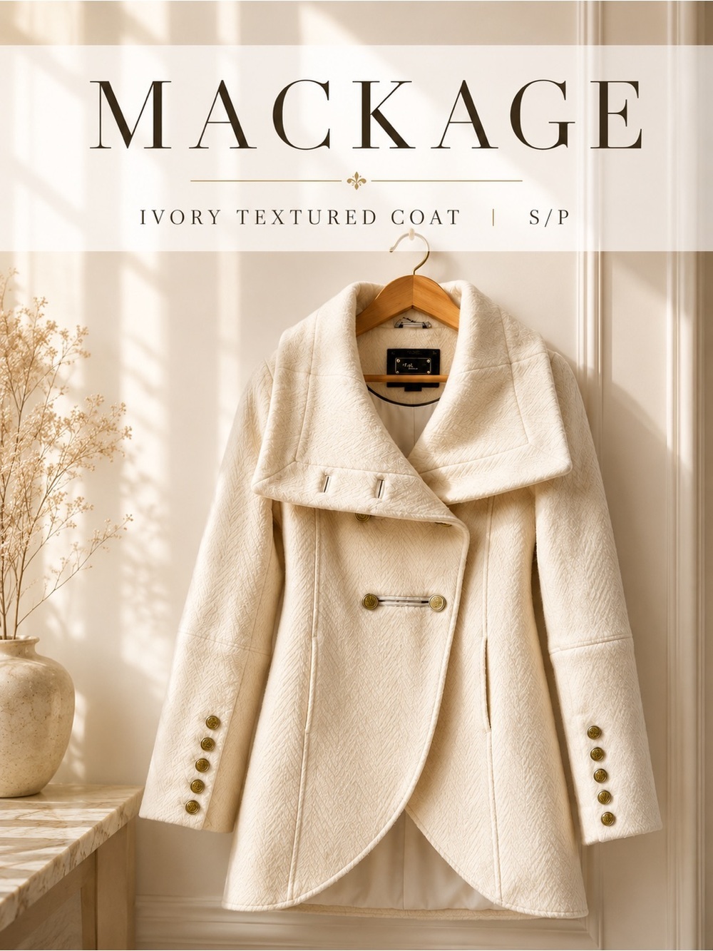 Mackage Ivory Wool Blend Oversized Collar Coat S/P
